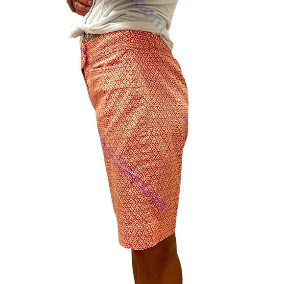 TALBOTS Petites | Geometric Bermuda Shorts Filigree Print Orange/White 8P‎ - Picture 9 of 12